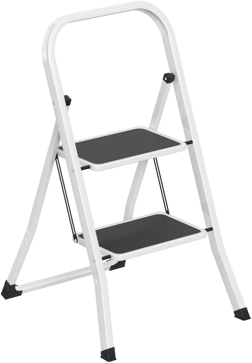Aufun 2-traps opvouwbare trapladder - van gelegeerd staal - met antislippedalen - opgevouwen dikte 5 cm - draagvermogen 150 kg - montage niet vereist - geschikt voor keuken, garage, kantoor