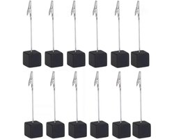 Decoratieve kaarthouder kubusset - Berichtenmap - Notitiemap - Memoclip fotostandaard tafelnummer notitiehouder - voor bruiloft,feest,kantoor,thuis,nachtkastje,display - zwart - 12 stuks