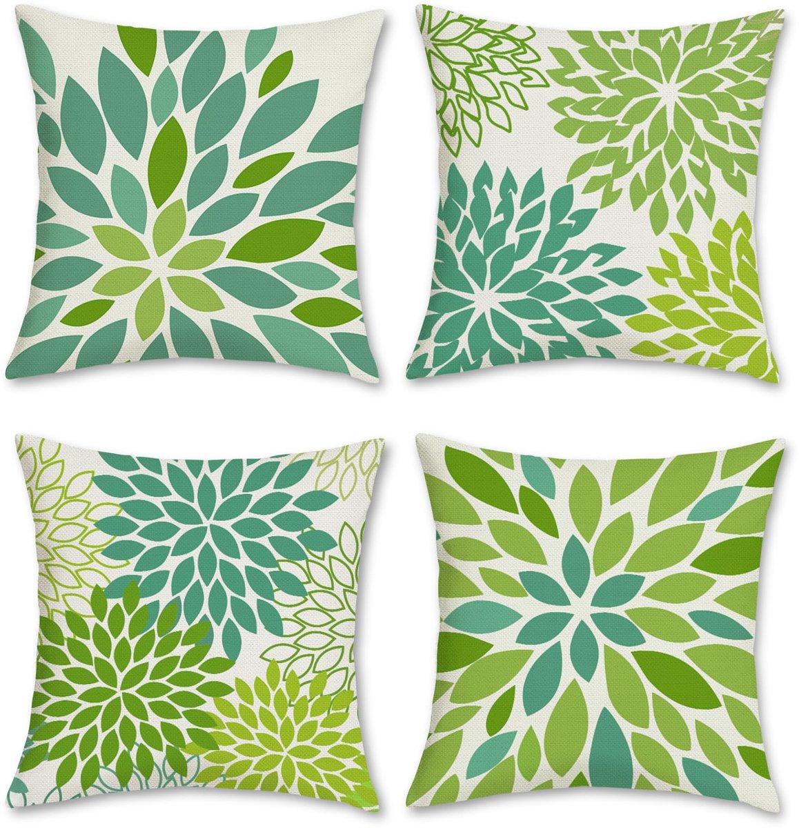 Ibenzoa Kleurrijke Bloemen Kussenslopen Set van 4 voor Stijlvolle Woondecoratie 45 x 45 cm groen