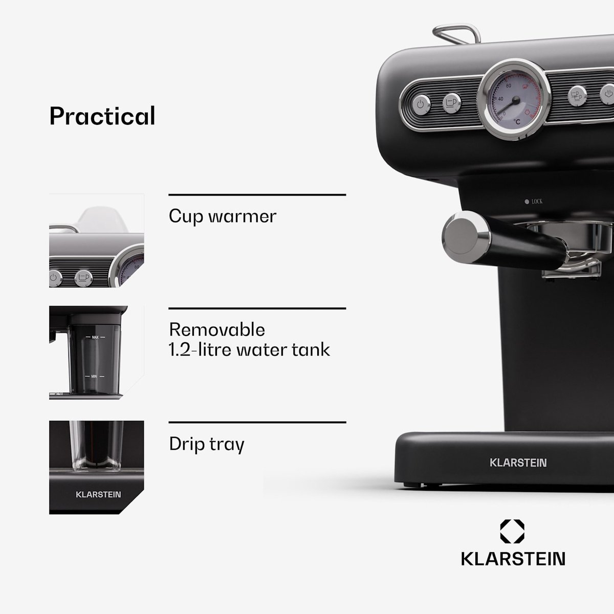 Klarstein Espresso Portafilter Machine met Melkopschuimer - afbeelding 3