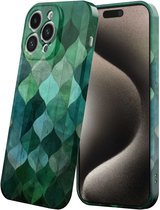Smartphonica Telefoonhoesje Geschikt voor iPhone 15 Pro Max met Groene Bladeren Opdruk - Flexibel Softcase TPU - Backcover Case Green Leafs Design geschikt voor iPhone 15 Pro Max