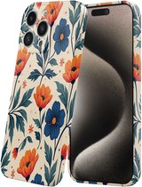 Smartphonica Telefoonhoesje Geschikt voor iPhone 15 Pro Max met Oranje Blauwe Bloemen Opdruk - Flexibel Softcase TPU - Backcover Case Orange Blue Flowers Design geschikt voor iPhone 15 Pro Max