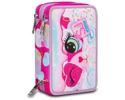 SJ GANG STYLE JAM GANG etui, etui, veelkleurig, etui voor kantoorbenodigdheden, etui met pennen, balpennen en meer, 3 compartimenten, meisjes en jongens, school - basisschool, roze