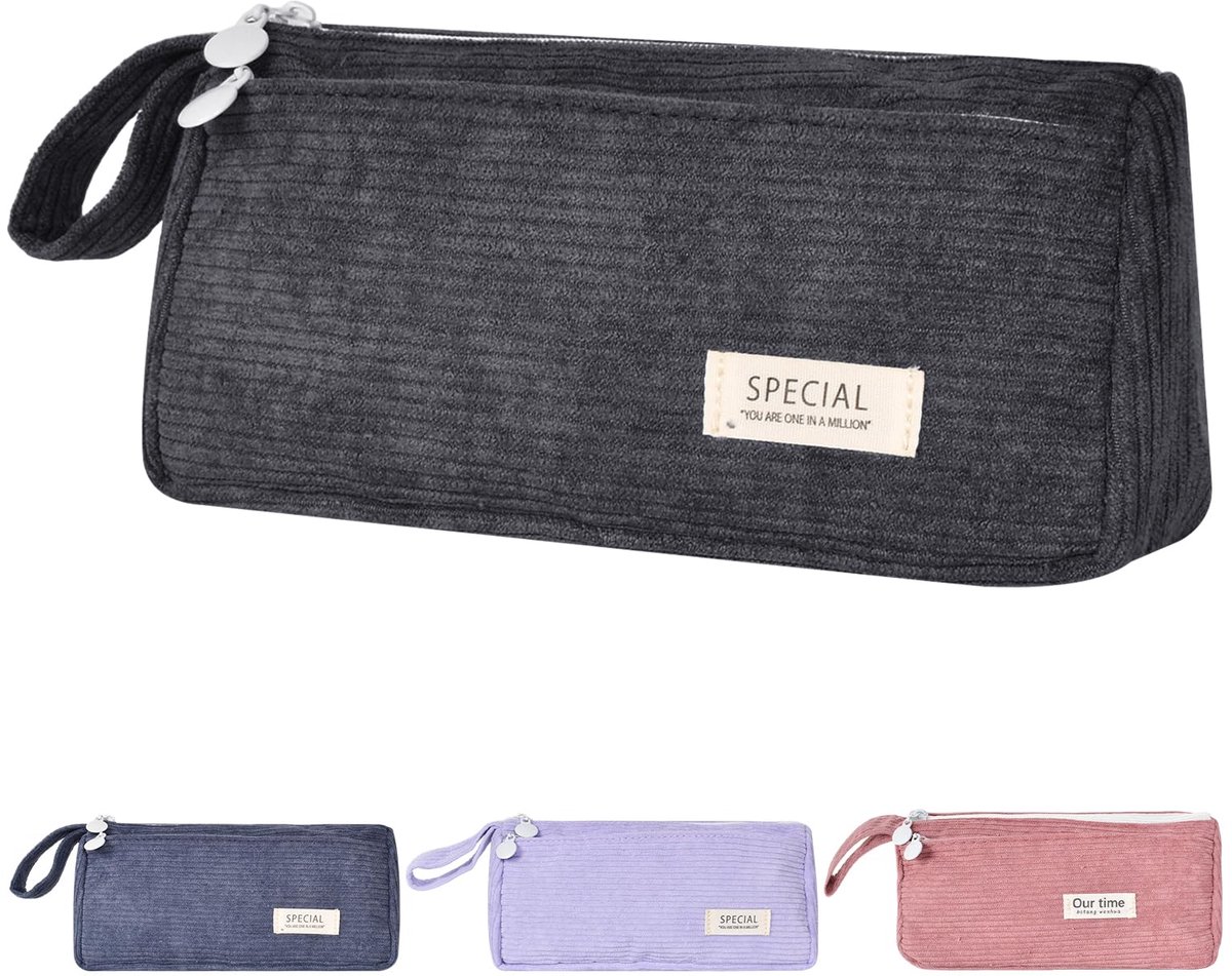 Naapesi etui van corduroystof, etui voor meisjes en tieners, etui, etui, schooletui voor school en kantoor (zwart)
