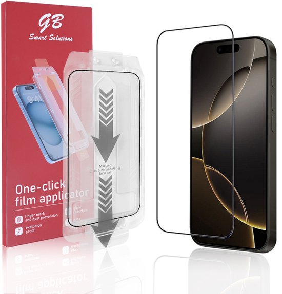 Protection d'écran GB ProGuard Elite pour iPhone 16 Pro Max - Film applicateur - Glas trempé - Couverture intégrale - Résistant aux rayures et aux chocs