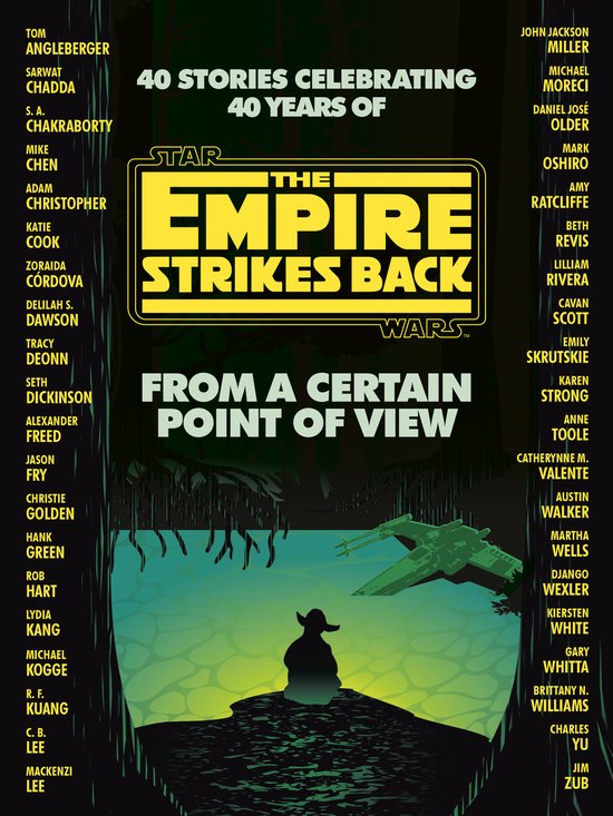 Couverture de livre représentant Yoda, Luke Skywalker et un TIE Fighter, avec le texte 'Star Wars The Empire Strikes Back From a Certain Point of View'.