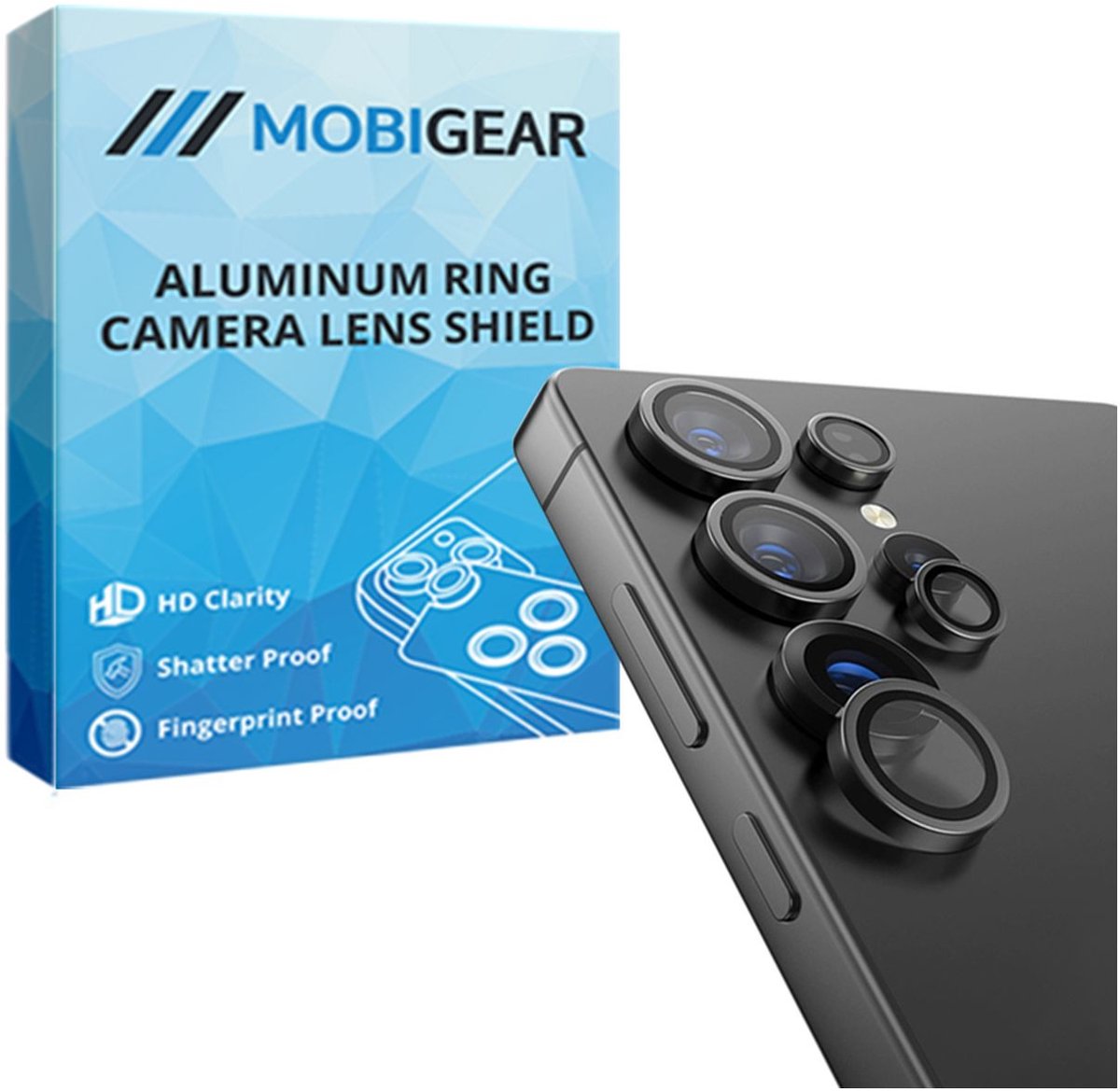 Mobigear Screenprotector geschikt voor Samsung Galaxy S25 Ultra Glazen | Mobigear Single Camera Lens Protector - Case Friendly - Zwart