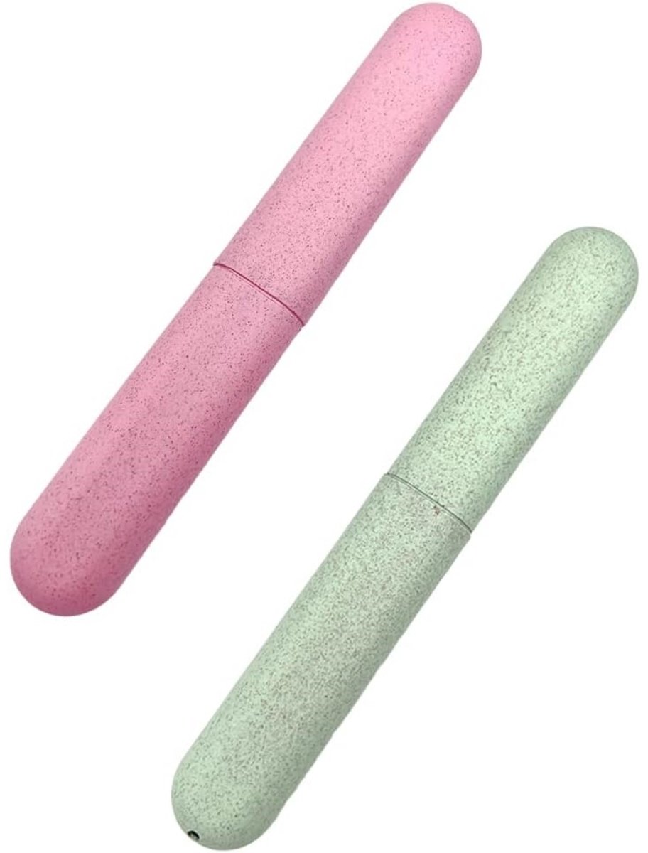 TOVBMUP Tandenborstelhouder - Draagbare tandenborstelhouder - Geschikt voor Reizen、Thuis - Roze en Groen - 2-pack