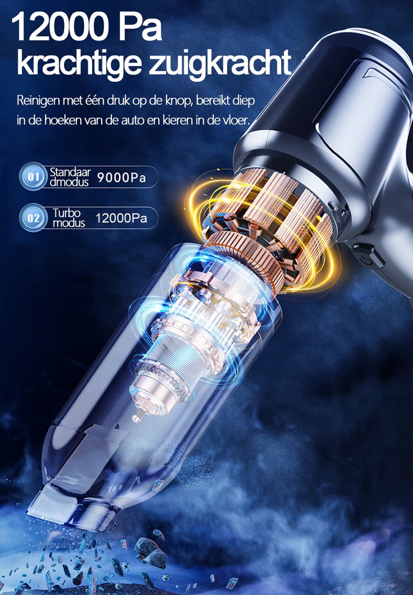 Gloovon Snoerloze Auto Stofzuiger Zilver HEPA Filter - afbeelding 3