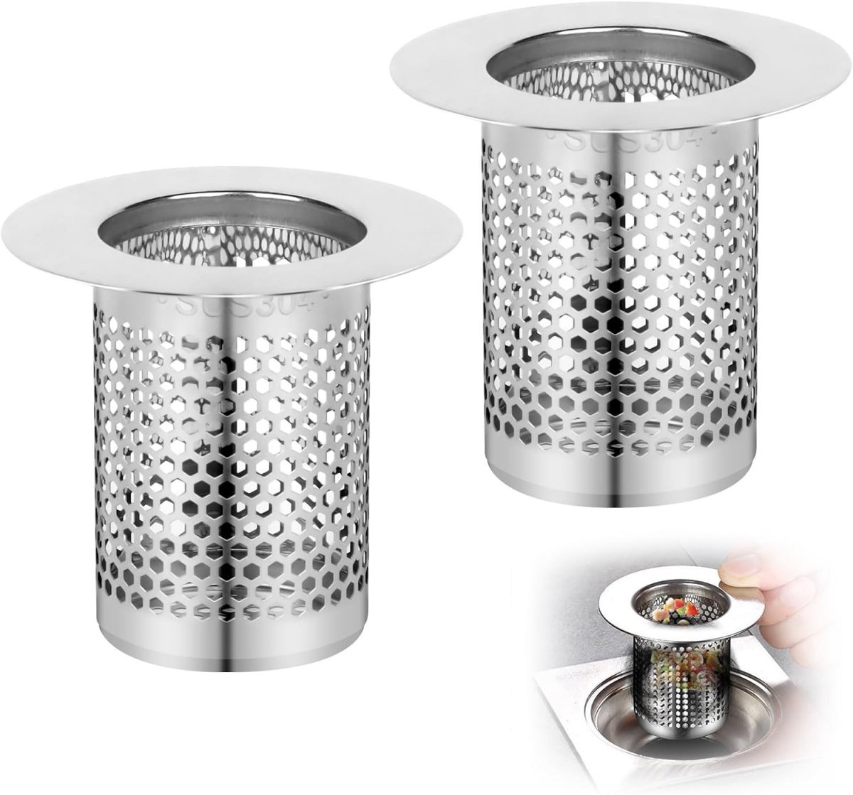 TOVBMUP 2 stuks douchehaarcollector - badfilter - douchefilter - gootsteenfilter - roestvrij staal - geschikt voor keuken, badkamer, balkon - 5,5 x 5 cm