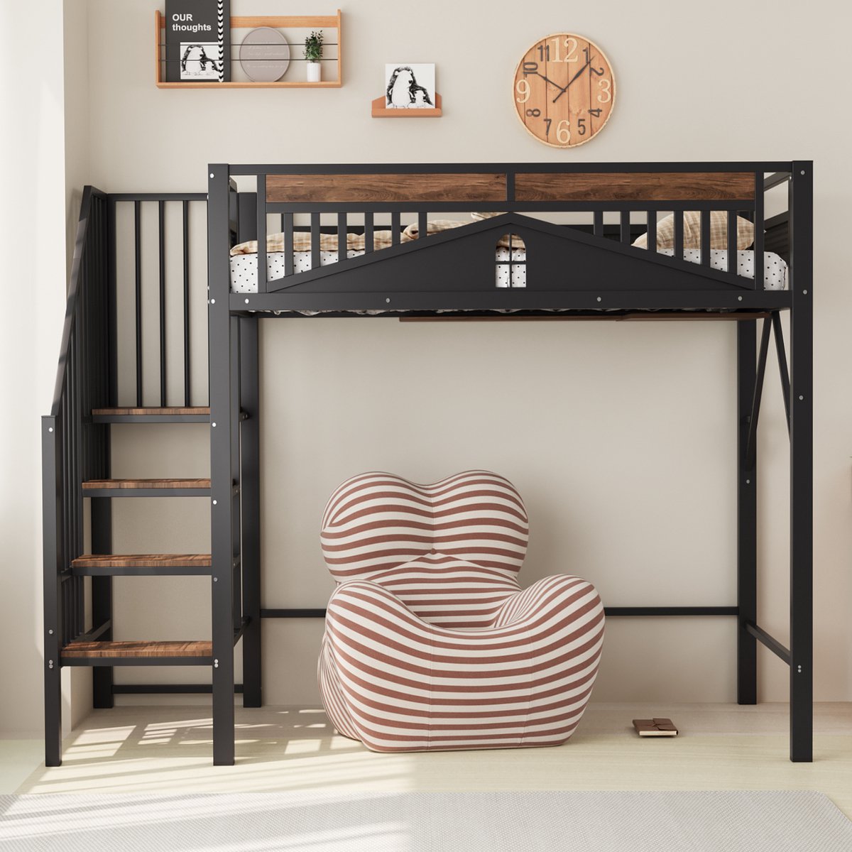 Sweiko Hoogslaper - 90 x 200 cm - Veiligheidsrails - Zwart (zonder bank)