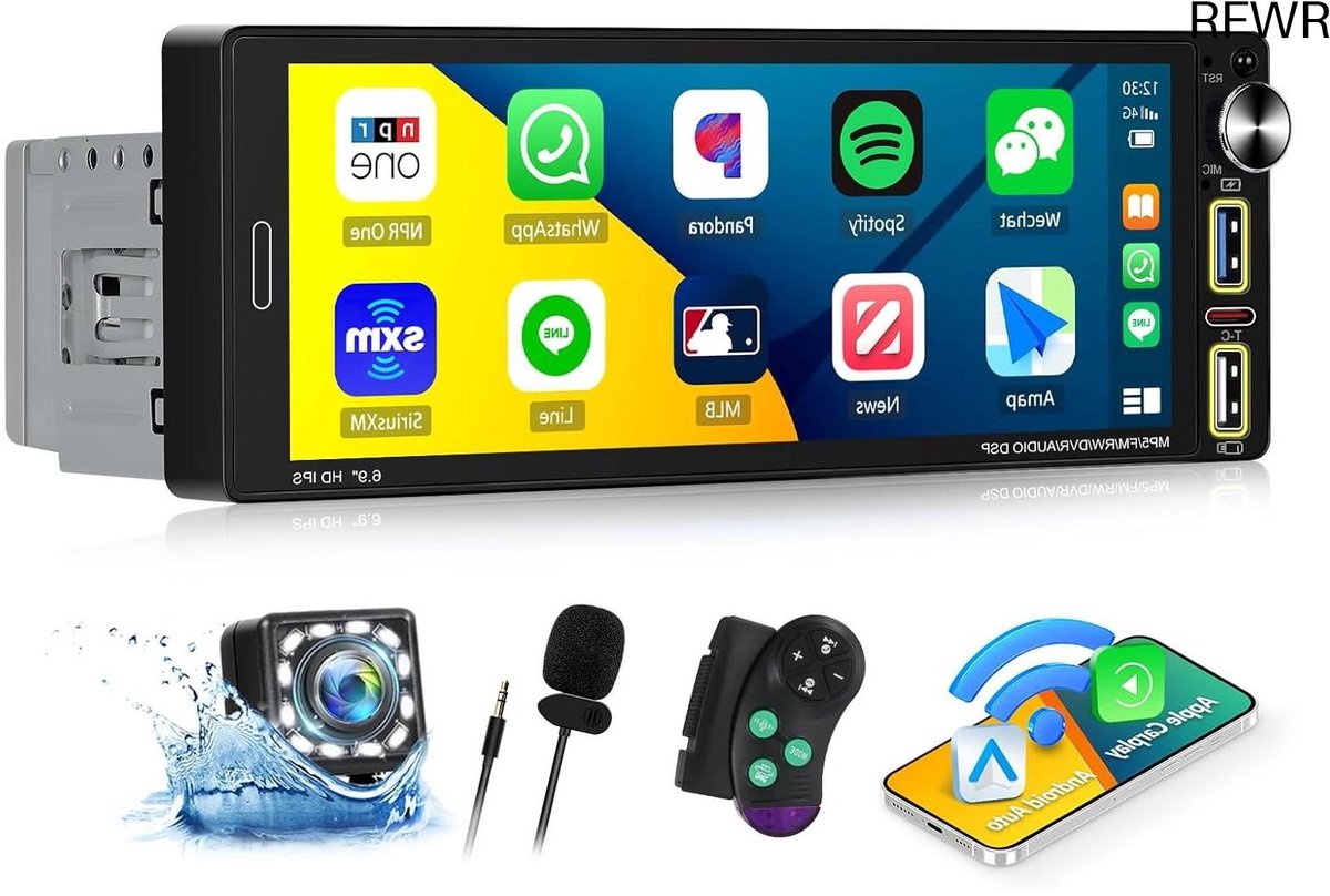 RFWR® Draadloze autoradio 1 DIN met Carplay, Android Auto en Bluetooth