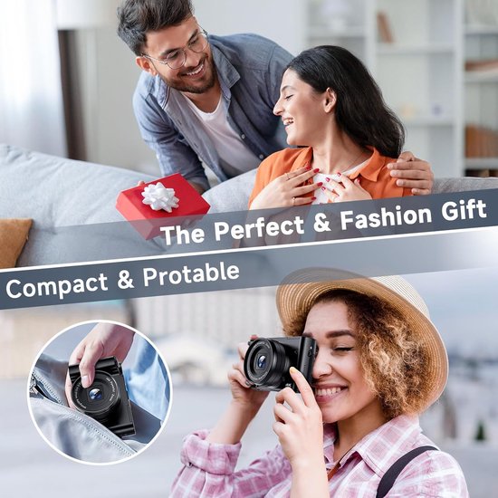 Compacte 4K Digitale Camera, 64 MP UHD, 18x Zoom, Autofocus