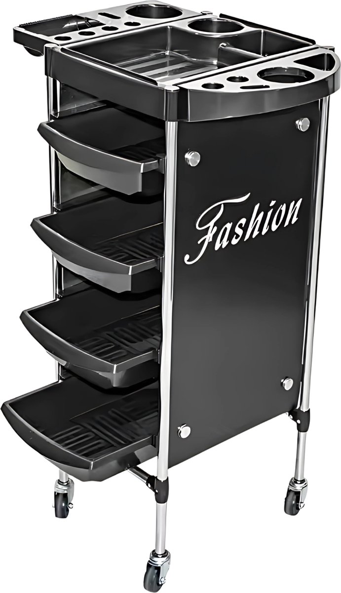 Guardian Beauty Salon Trolley - 4 wielen - Zwart - Opbergwagen - Haarstylisten en Kappers
