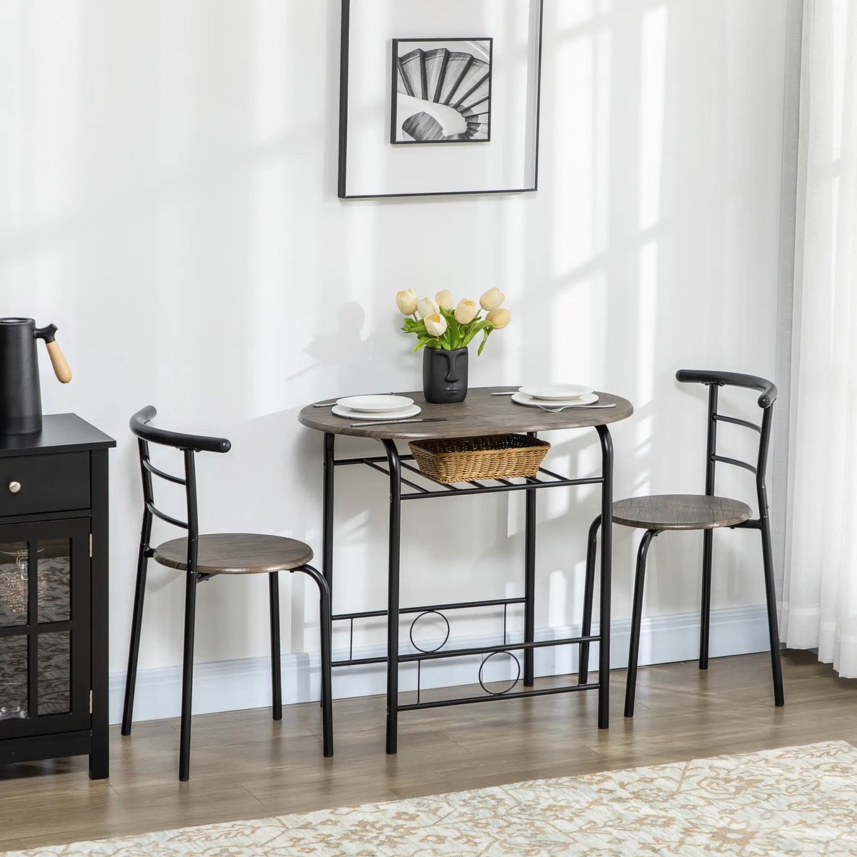 Pugsdrly Bistro-set eettafel keukentafel met stoelen set, 1 tafel, 2 stoelen, 80 cm x 53 cm x 74,5 cm, zwart