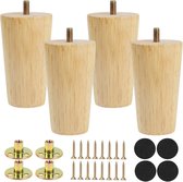 VIDETOL 4 stuks houten tafelpoten, 40 cm, meubelpoten van hout, schuin, houten meubelpoten met montageplaten, rubberen pads en schroeven, ronde kastpoten voor meubels, bed, bank
