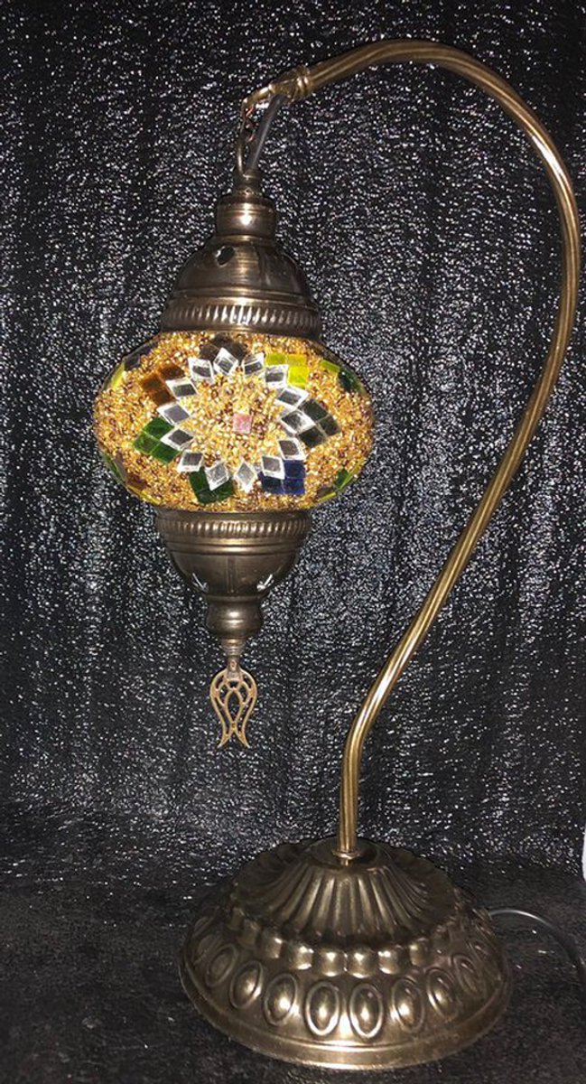 Turkse tafellamp - handgemaakt in glas met mozaïekstenen - 1 stuk - bruin en kleurrijk design