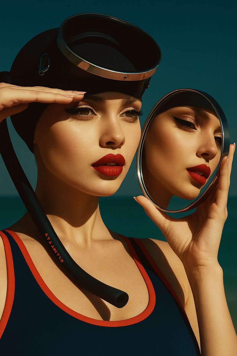 Reflections of Rouge – The Diver’s Muse – Luxe Wandkunst op Maat – Art-Empire Plexiglas 5mm – Aluminium Ophangsysteem voor Zwevend Effect – Galerie-kwaliteit
