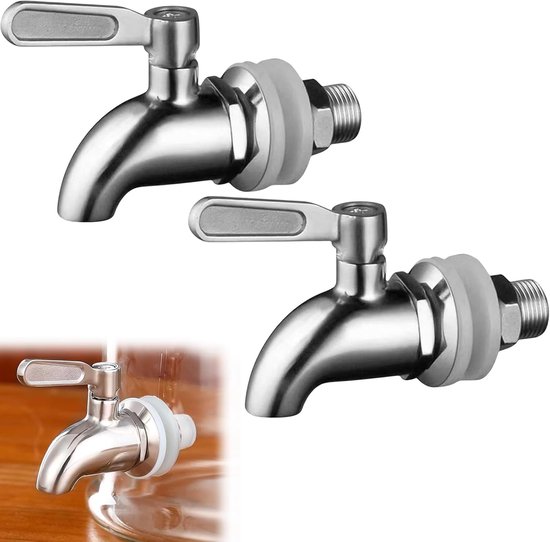 Twee zilverkleurige metalen kranen met hendel, details van de aansluiting zichtbaar.