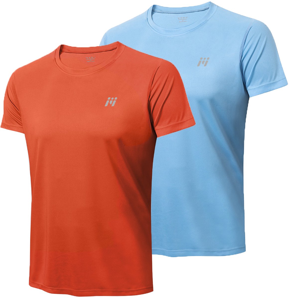 MEETYOO 2 Stuks Heren - UV beschermend surf shirt UPF 50+ Sport T-Shirt Sportkleding Man - Fitnesskleding - Jongens Kleding voor Fitness, CrossFit & Gym-Lichtblauw / Oranjerood-XXL