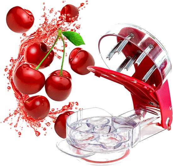Dénoyauteur de cerises - Dénoyauteur de noyaux - Dénoyauteur de cerises multiples en acier inoxydable - Noyau facile à presser - Avec poignée - 6 dénoyauteurs de cerises - Rouge