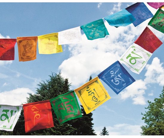 Drapeaux de prière tibétains Om Mani Padme Hum