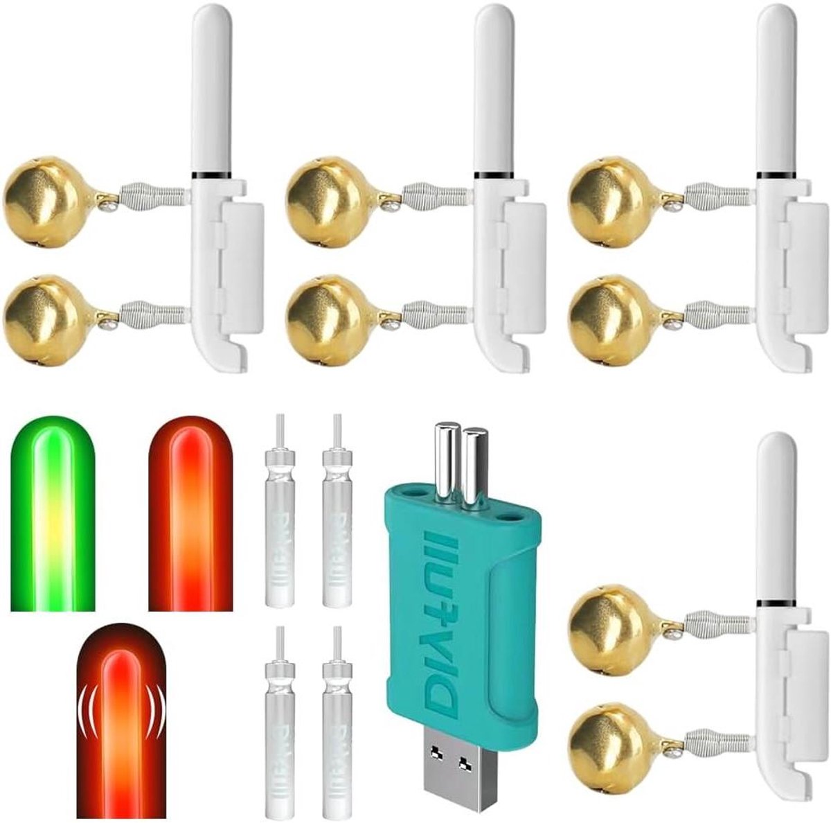 Allecto Plus - 4 stuks breeklichten voor vissen - LED-dobbers met beetverklikker - Oplader en accu inbegrepen - Waterdichte lichtsticks met gesp - Nachtvissen beetalarm voor hengel