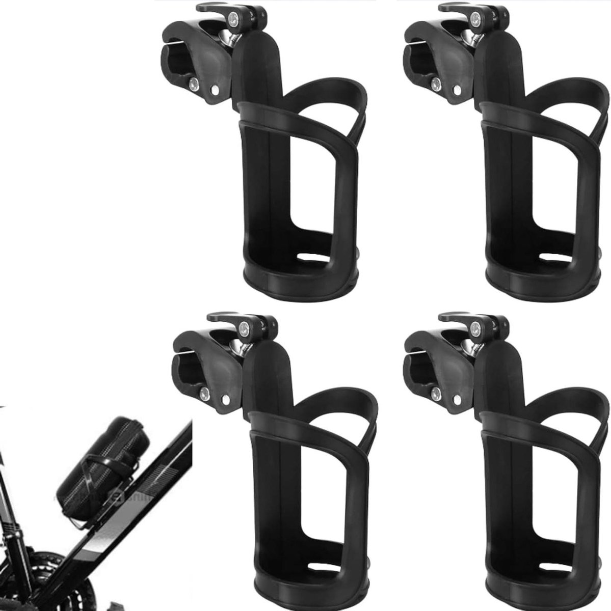 Allecto Plus - Fiets Flessenhouders 360 Graden Rotatie Bekerhouder - Zwart - Geschikt voor Scooters, Mountainbikes en Rolstoelen