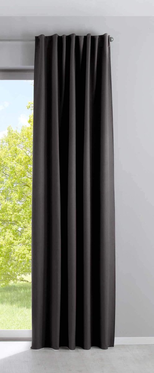 Ibenzoa Verduisterend Gordijn in Linnen-Look met Verborgen Lussen en Plooiband, 250x140 cm Zwart