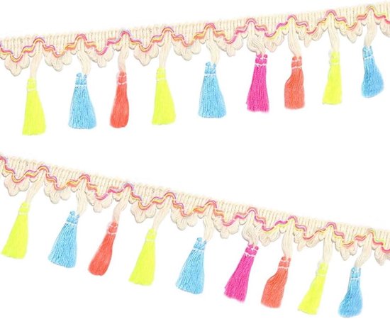 PH PandaHall 22,8 m/25 Yard Regenboog Pom Pom Trim, 11mm Brede Bal Fringe Trim Kwastje Trim Naaien Kant Lint met 4mm Pompons voor Thuis Gordijn Kussen Kleding DIY Ambachten Party Decoratie