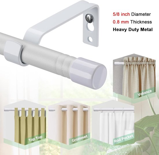Retadou - Tringle à rideaux, 16 mm, tringle à rideaux, blanc mat, 76 - 117 cm, tringle à rideaux, extensible, tringle à rideaux, fixation murale, avec supports et embouts pour rideaux occultants, rideaux d'extérieur