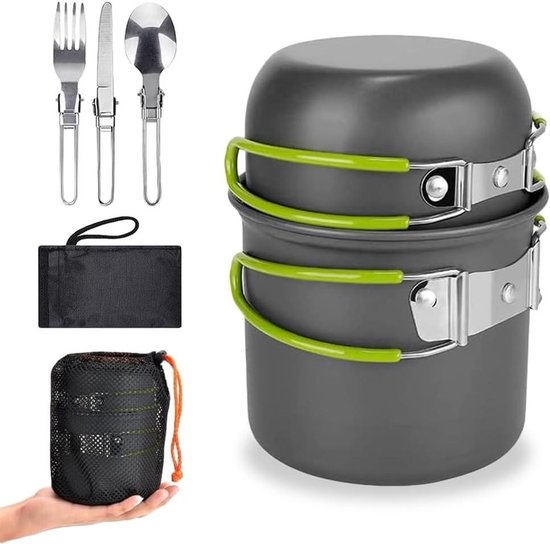 Esbit Droogbrandstof kookset - Camping kooktoestel 1100 ml van hard geanodiseerd aluminium - incl. dekselophanging - campingkookset, zwart