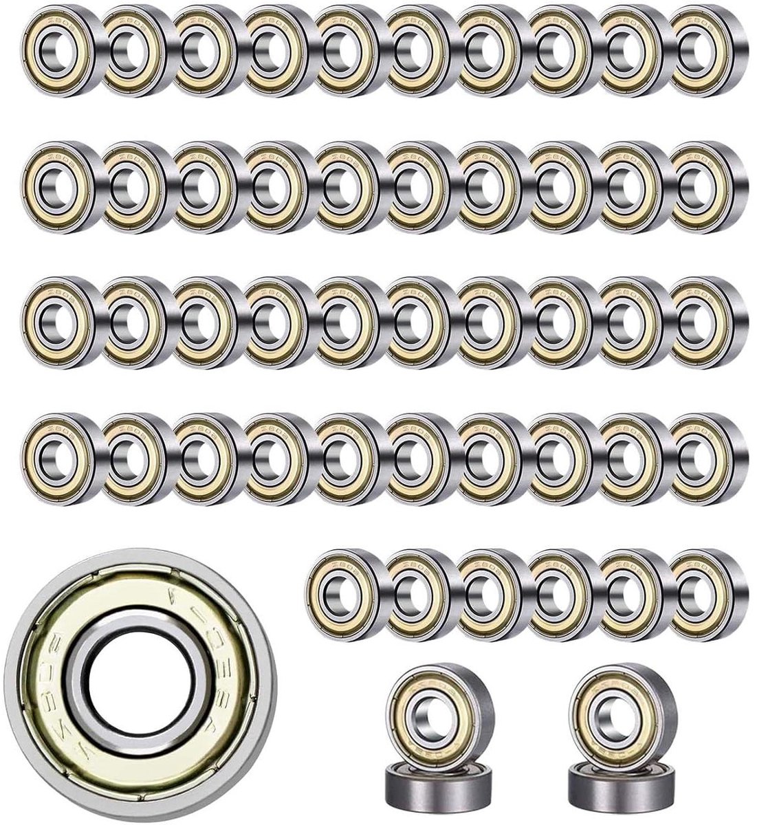 Allecto Plus - Pack van 50 kogellagers 608ZZ 8 mm x 22 mm x 7 mm - Dubbel afgeschermd - Miniatuur groef kogellagers voor skateboards