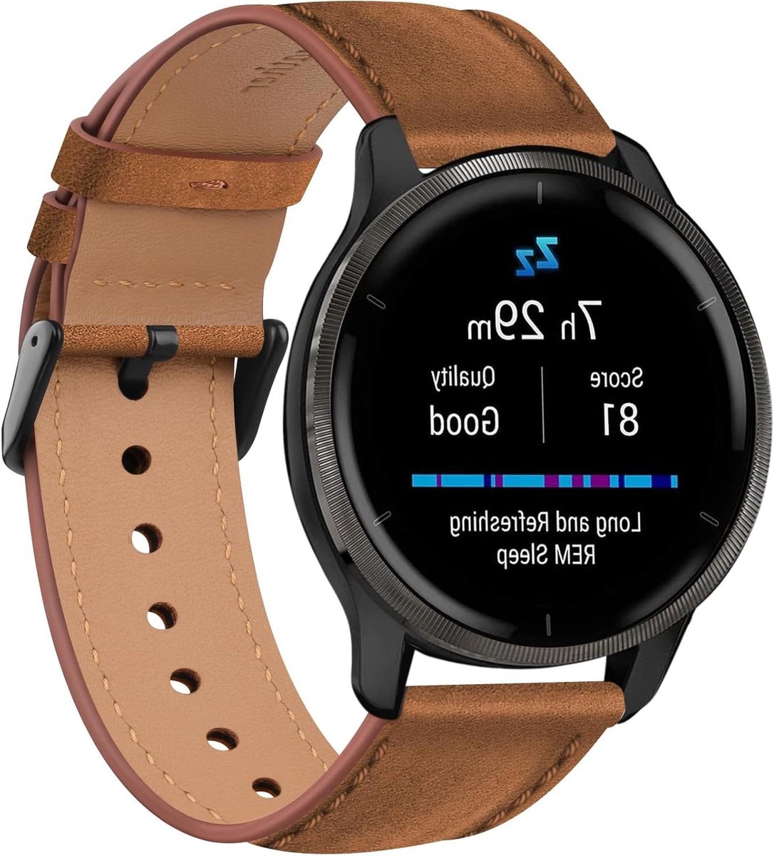 Armband 22 mm leren reserveband geschikt voor Garmin Venu 2, Vivoactive 4, Forerunner 255, Galaxy Gear S3 Frontier - unisex (rood bruin)