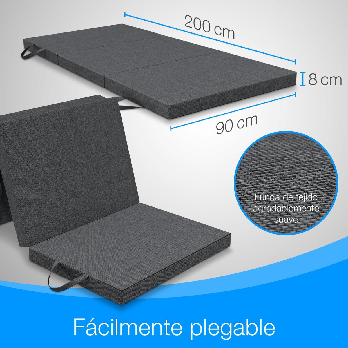 RFWR Opvouwbaar Matras 90x200 cm - 8 cm Dik Vouwmatras voor Logeren en Reizen