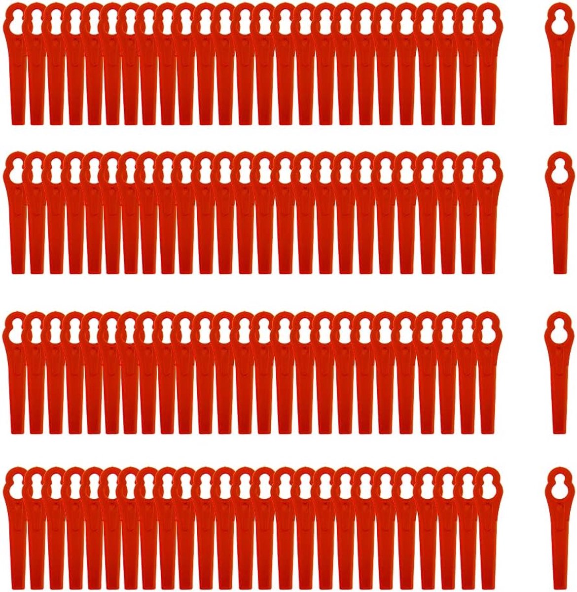 100 stuks reservemesjes, kunststof reservemessen, trimmer, grastrimmermessen, grasmaaierlemmet, kunststof, kunststof mes voor accu-grastrimmer