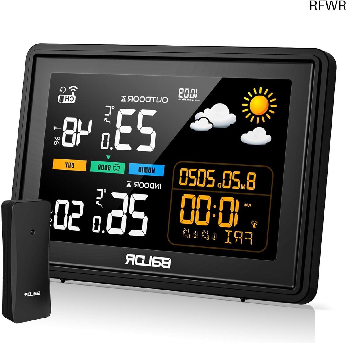 RFWR® Draadloos Weerstation met Buitensensor en Kleurendisplay - Temperatuur- en Luchtvochtigheidwaarschuwing