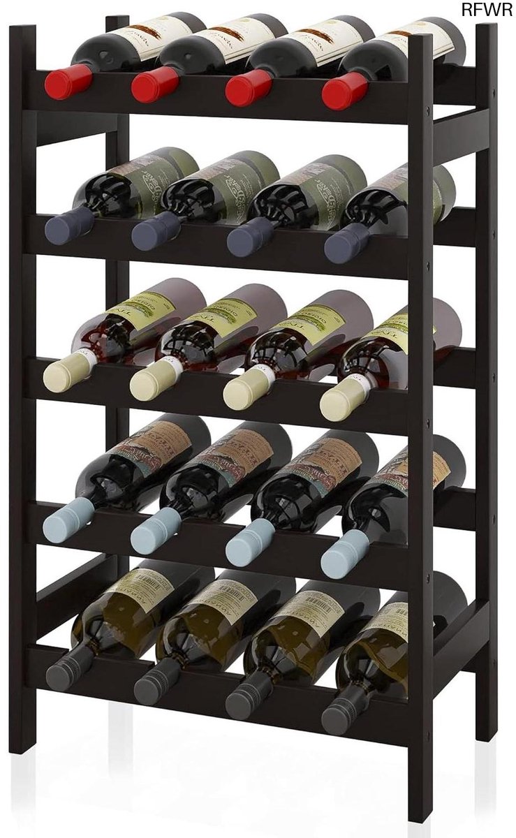 RFWR® Bamboe Wijnrek voor 20 Flessen - 5-Tier Ruimtebesparende Houten Houder