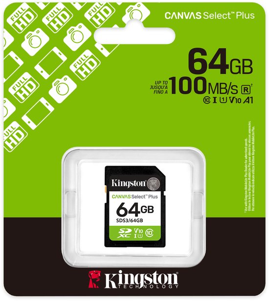 Kingston Technology 64GB SDXC Canvas Select Plus Gen3 100MB/s C10 UHS-I U1 V10 van Kingston — afbeelding 3