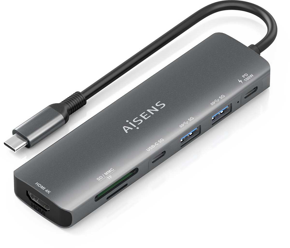 AISENS ASUC-7P026-GR laptop dock & poortreplicator Bedraad USB 3.2 Gen 1 (3.1 Gen 1) Type-C Grijs