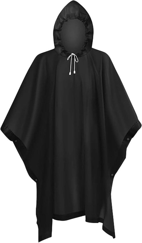 Allecto Plus - Poncho de pluie multifonctionnel réutilisable avec capuche - idéal pour la randonnée et le camping - noir - taille 22-40 - imperméable et portable