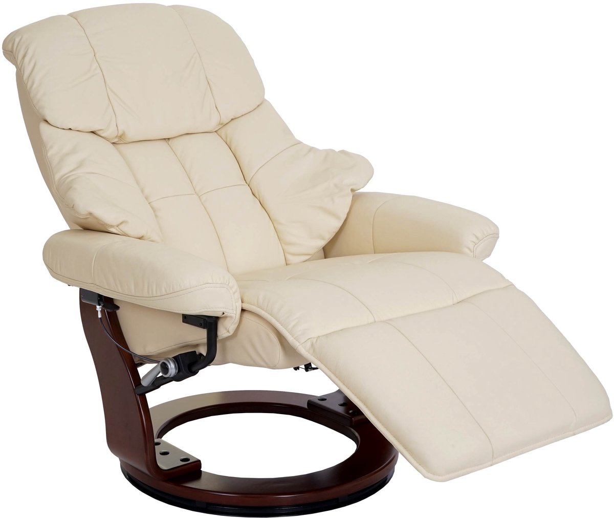 MCA Calgary 2 fauteuil, TV fauteuil, echt leer, 150kg belastbaar ~ crème, walnoot look