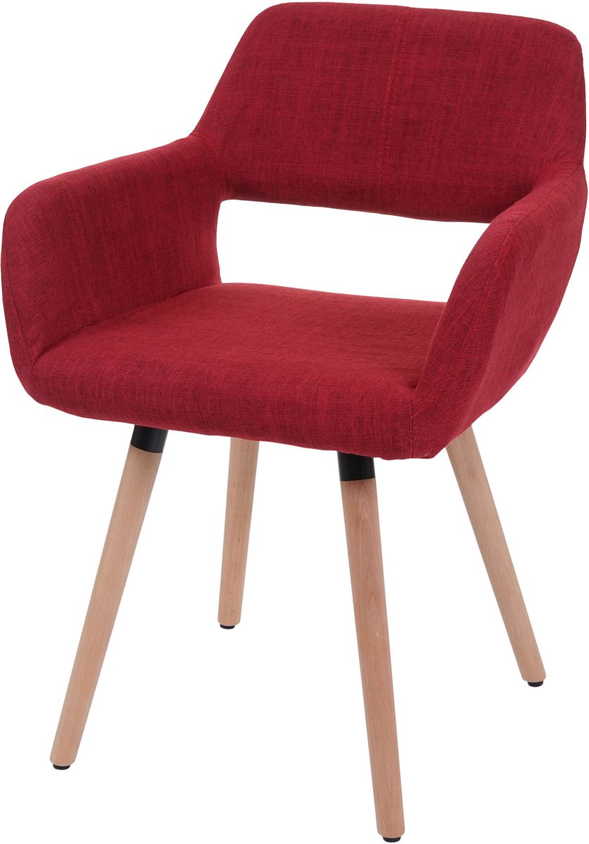 MCW Eetkamerstoel MCW-A50 II, stoel keukenstoel, retro jaren 50 design ~ textiel, paarsrood, lichtgekleurde poten