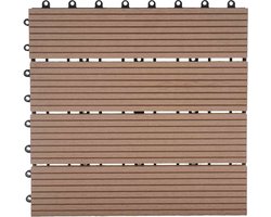 WPC vloertegel Rhone, houtlook balkon/terras, 11x elk 30x30cm = 1m² ~ Premium, teak lineair