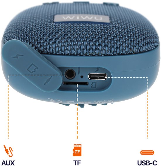 WiWU Bluetooth speaker - Clip Fun H3 - draagbaar - IPX5 - TWS - microSD - Blauw van WiWu — afbeelding 5
