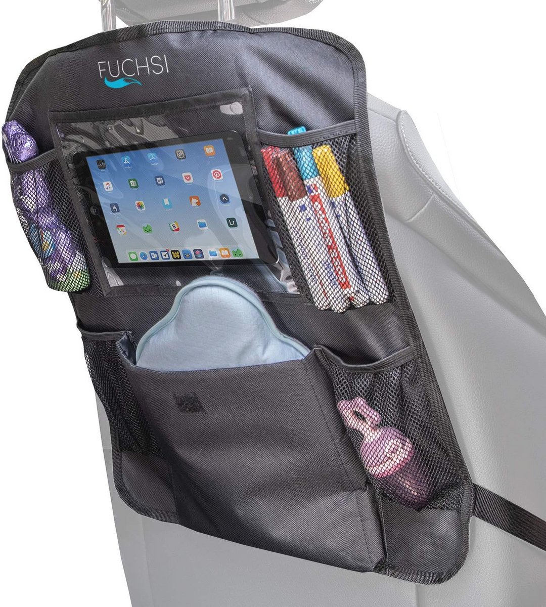 Image of Achterbank Organizer voor Kinderen met iPad/Tabletvak en Rugbescherming - Zwart