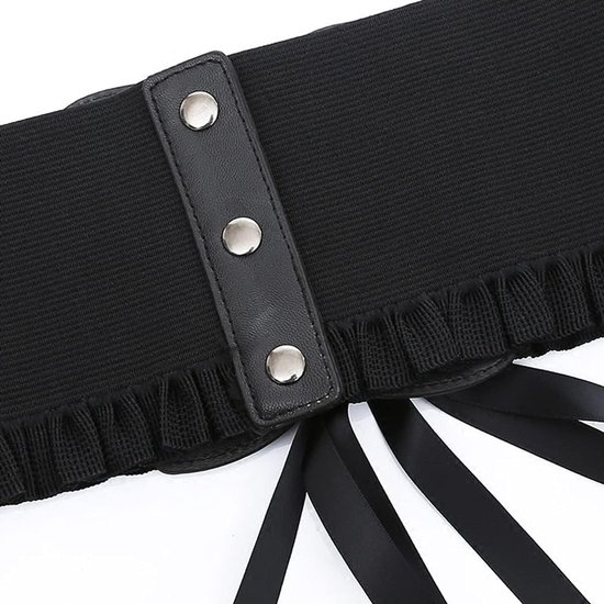 WERFORU Brede riem voor dames, vintage, elastische tailleriem, kunstleder, korsetriem, veters, cinch-tailleriem, A-zwart, Passend für Taillengröße 60-66cm