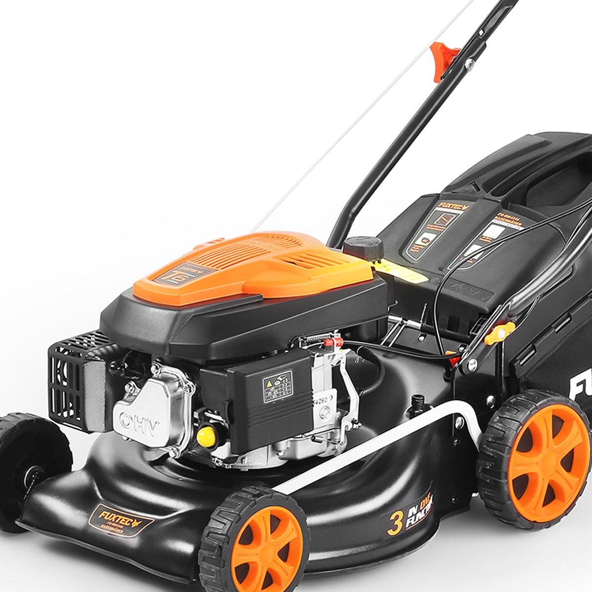 FUXTEC FX-RM4346 Benzine Grasmaaier – 3-in-1 – 43 cm – Zelfrijdend met Achterwielaandrijving – Mulchfunctie & 40L Opvangbak – Big Wheels – foto 3