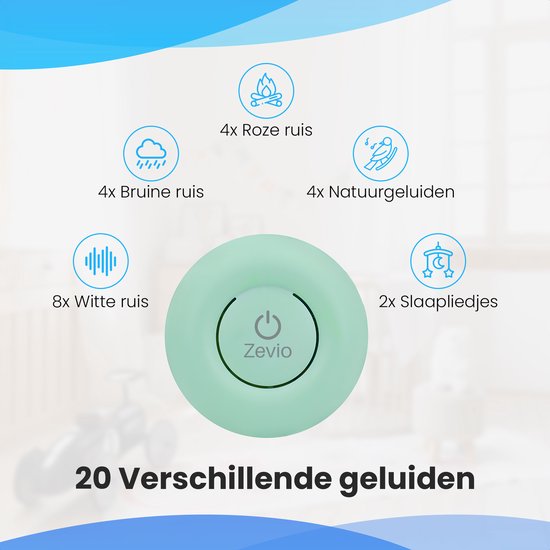Zevio Go White Noise Machine Baby - Witte Ruis Apparaat - Met Huilsensor - Inclusief Flexibele Ring - Groen — afbeelding 4