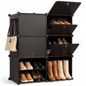 Goliving Opvouwbare Opbergkast - 24 Paar - 92 x 82 cm - Schoenenkast - Schoenenrek met Deuren - Schoenenbank - Zwart